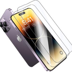 mocoll screen protector, ultra clear tempered glass 9h hardness, magic box installation, eye protection anti glare, case friendly (iphone 14 pro)