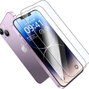 mocoll screen protector, ultra clear tempered glass 9h hardness, magic box installation, eye protection anti glare, case friendly (iphone 14)
